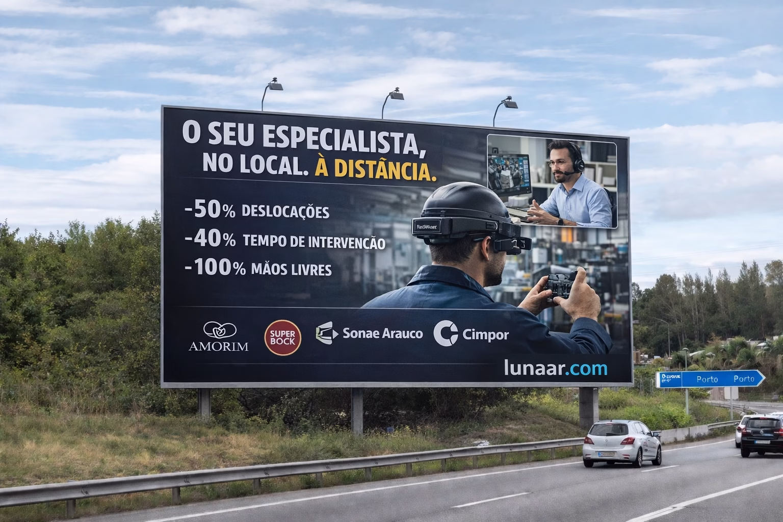 PORTO • Panneau publicitaire LUNAAR sur l'autoroute A1 près de Porto